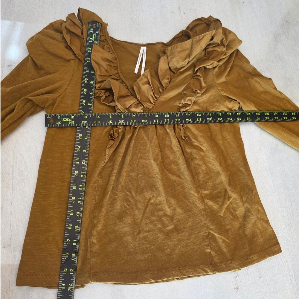 Anthropologie Women's Mustard Yellow Long Sleeve Ruffle Top SZ M Autumn Fall - Picture 8 of 8